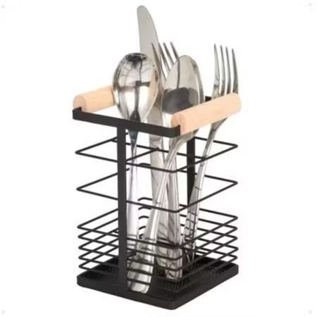 Porta Talher Escorredor Alça de Madeira e Ferro Preto-6380