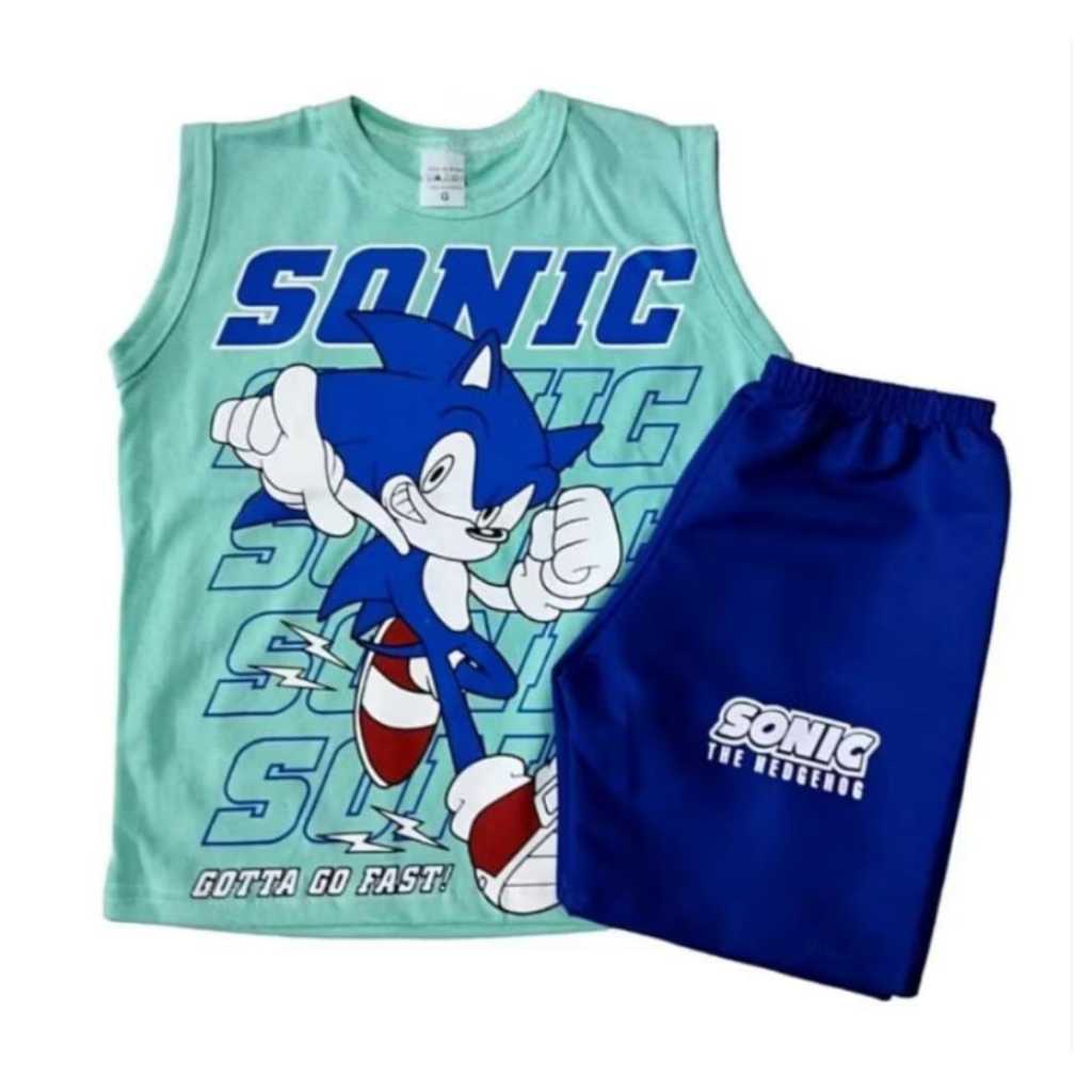 Conjunto infantil Bermuda e Regatas Sonic,Hulk,Homem aranha,Batman Roupas de menino