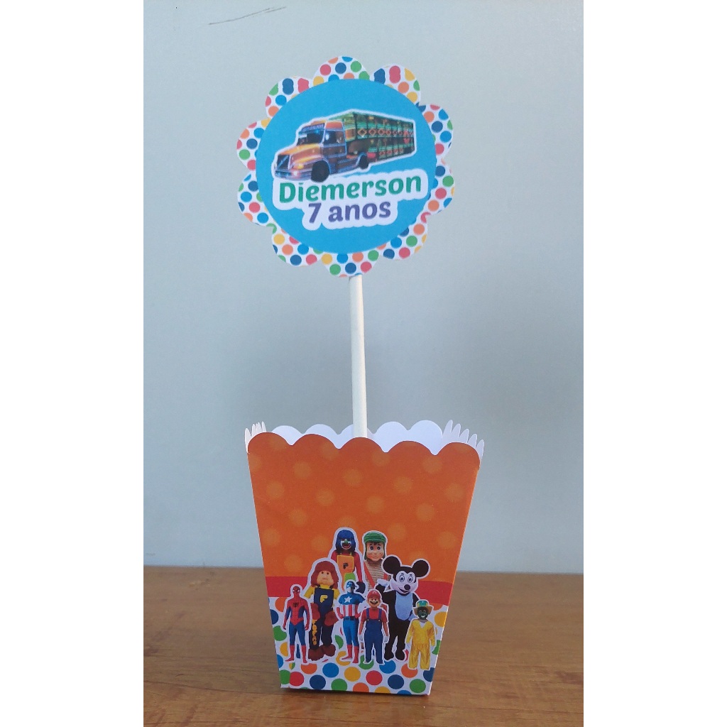 kit de Centro de Mesa Personalizado Caixa Cachepot  Carreta Furacão Cachepô Enfeite Arranjo