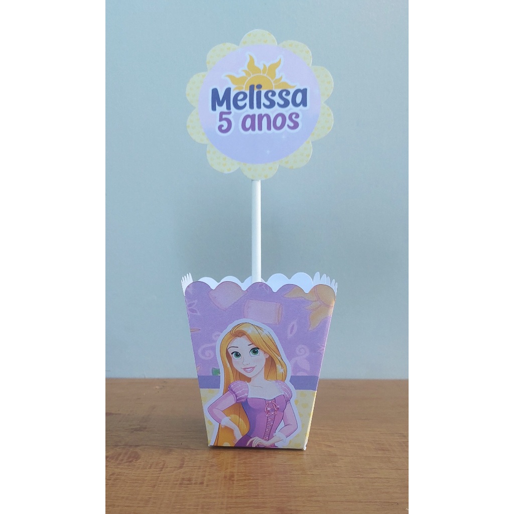 kit de Centro de Mesa Personalizado Caixa Cachepot  Enrolados Rapunzel Cachepô Enfeite Arranjo