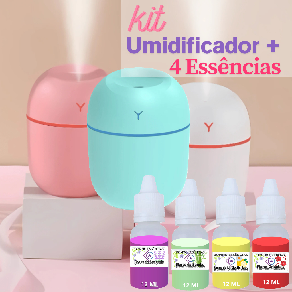 KIT Umidificador Aromatizador + 4 Essências Hidrossolúvel | Difusor de Ar Mini-Egg 250ml em Oferta na Shopee