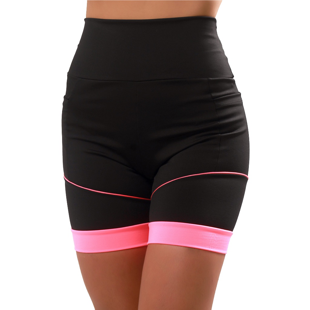Bermuda Fitness Feminina Academia Cintura Alta Bolsos Laterais Zero Transparência Várias Cores