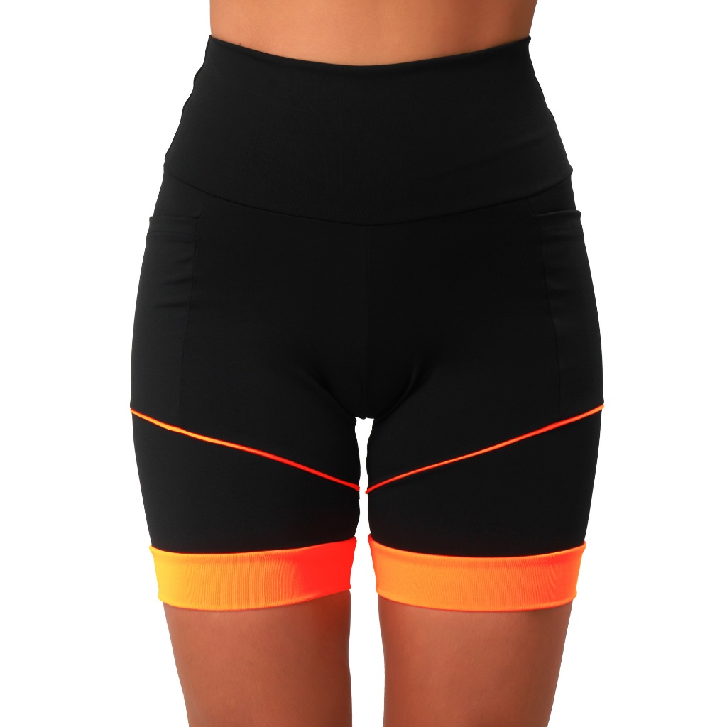 Bermuda Fitness Feminina Academia Cintura Alta Bolsos Laterais Zero Transparência Várias Cores