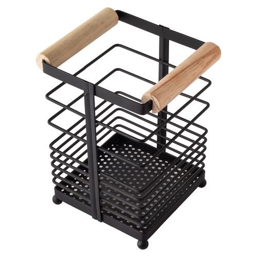 Porta Talher Escorredor Alça de Madeira e Ferro Preto-6380 em Oferta na Shopee