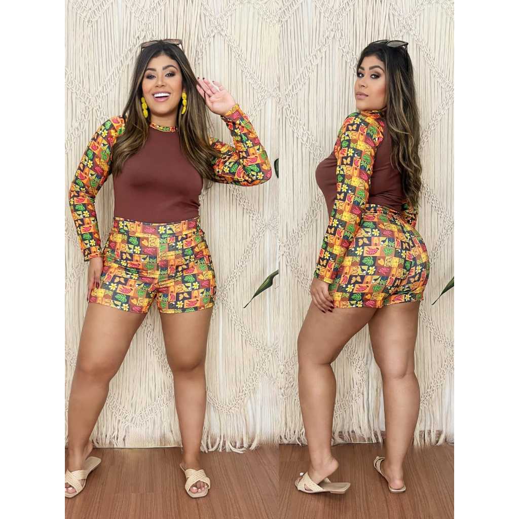 Conjunto Maiô Estampado com Manga Longa - Moda Praia Feminina em Oferta na Shopee