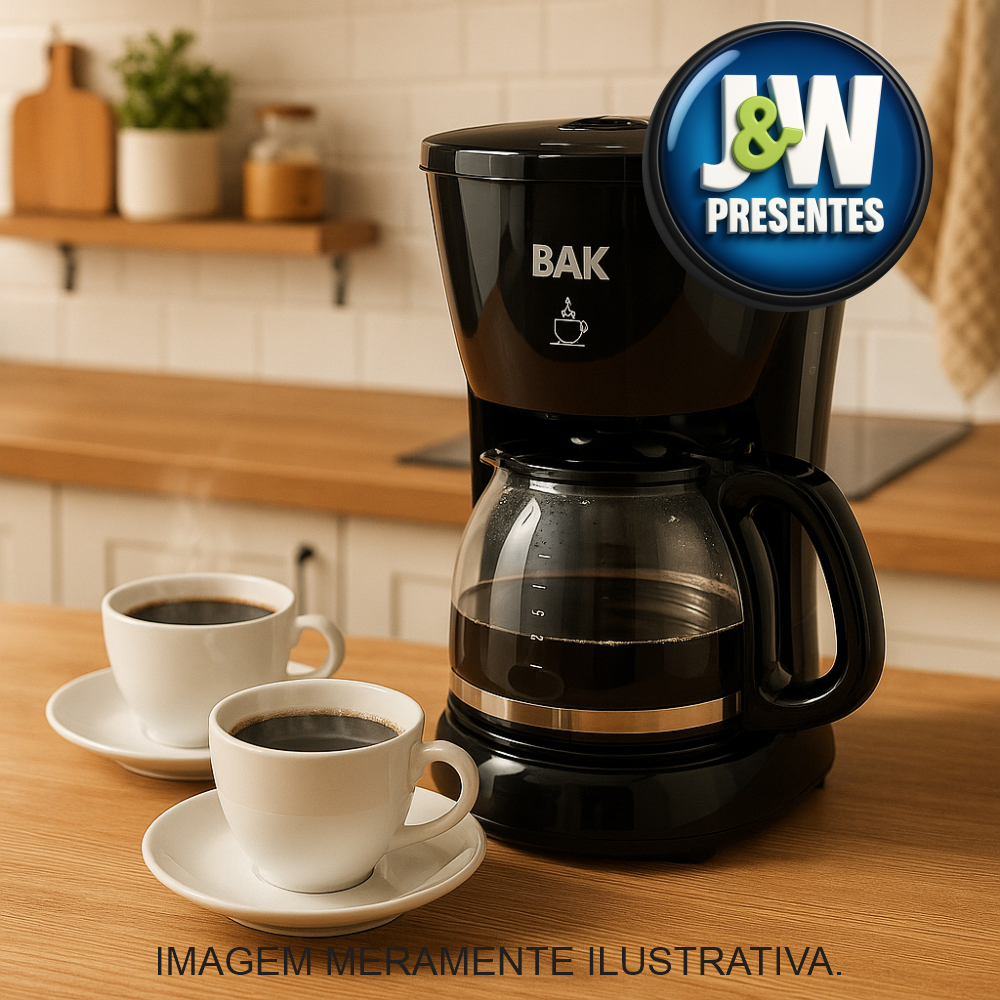 Cafeteira Elétrica Preta Bak 110V Alta Qualidade Café Com Filtro 18 Xícaras
