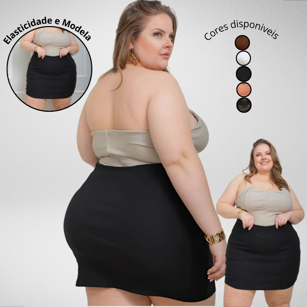 Plus Size - Saia Com Short Lançamento Moda Feminina Bengaline Cintura Alta