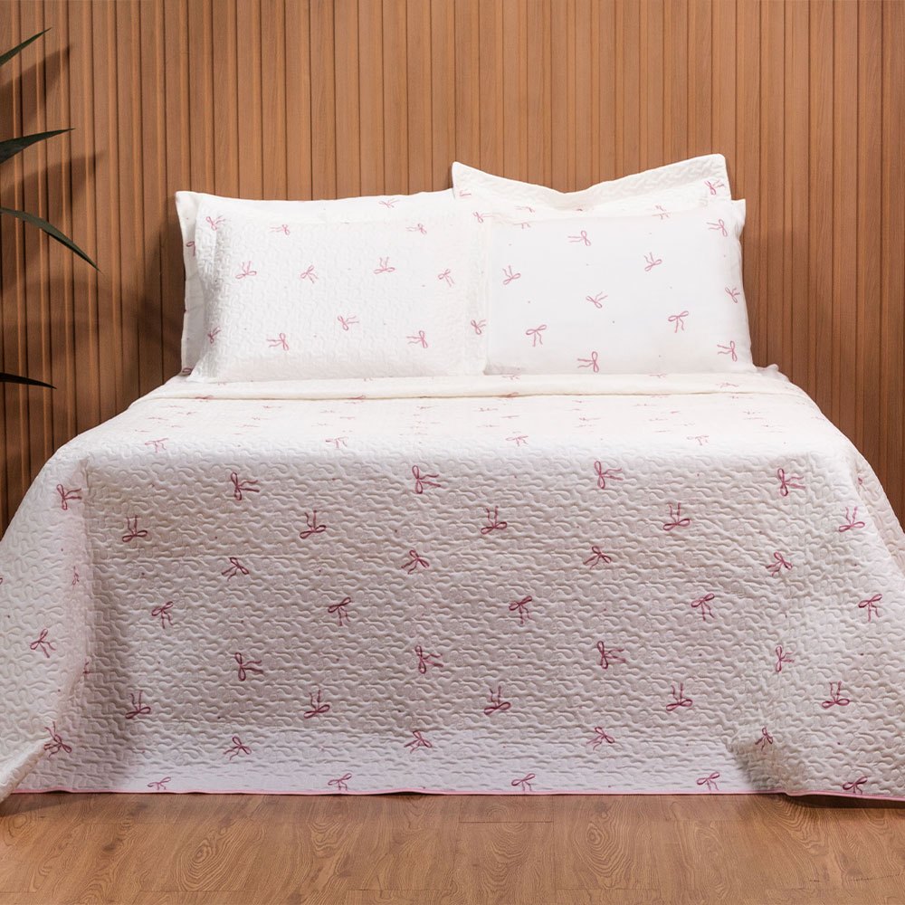 Kit Cobre Leito Colcha Cama Casal Padrão 3 Peças Estampado 180 Fios