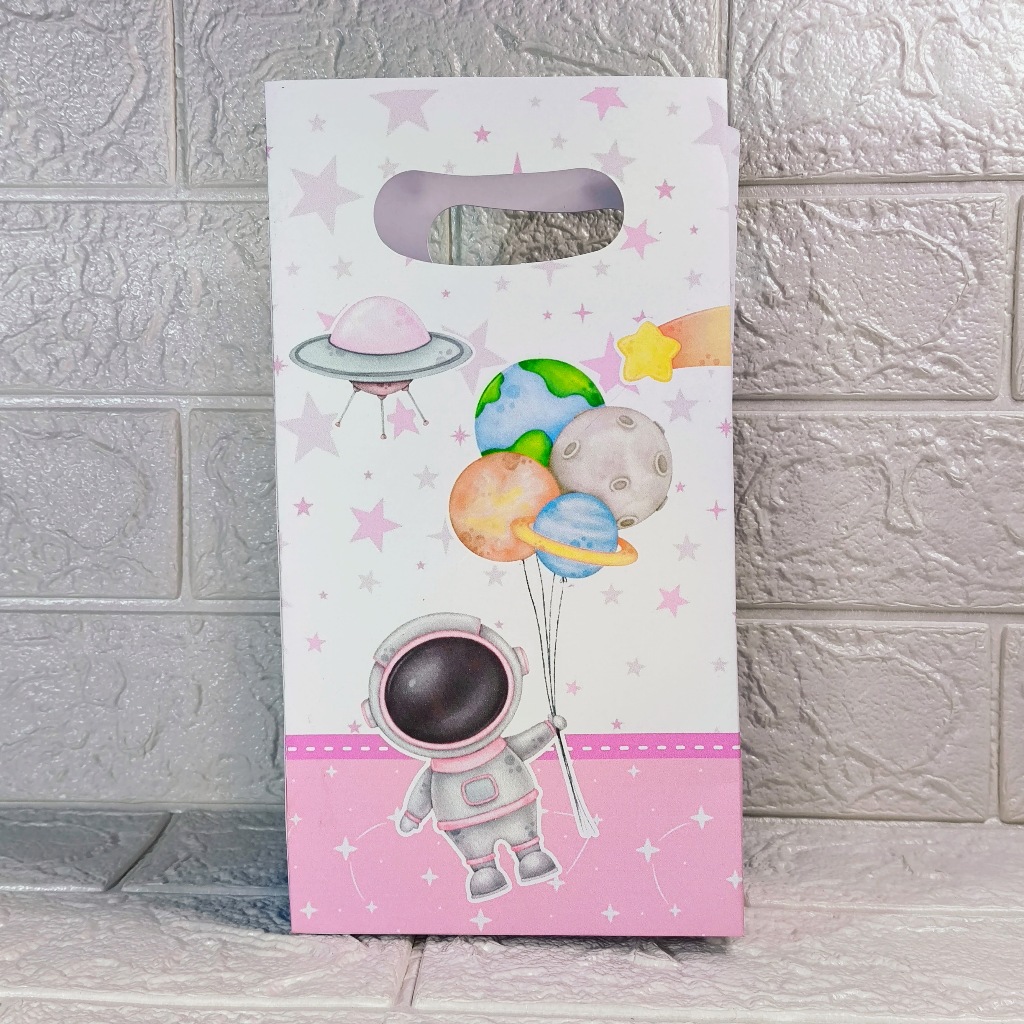 Sacola Astronauta Menina Lembrancinha personalizada de festa Astronauta Rosa