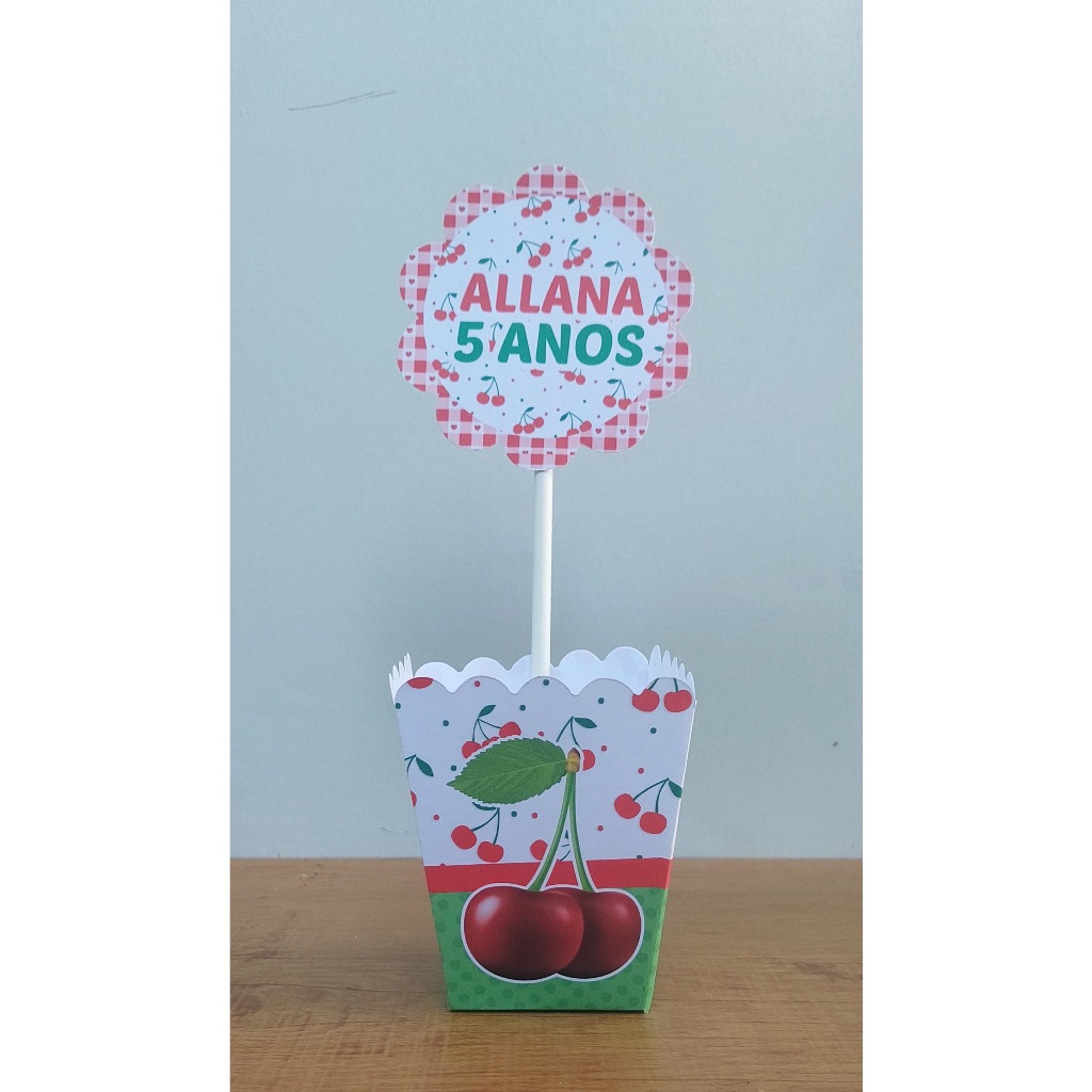 kit de Centro de Mesa Personalizado Caixa Cachepot Cereja Cachepô Enfeite Arranjo