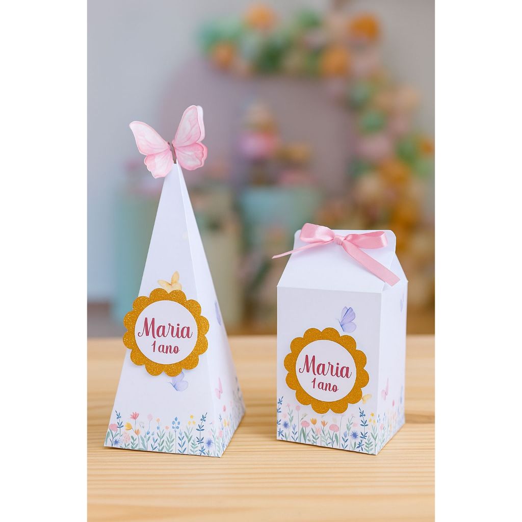 Kit Personalizados Jardim das Borboletas | Pegue e Monte | Lembrancinha Caixinha |  Festa infantil Jardim Encantado