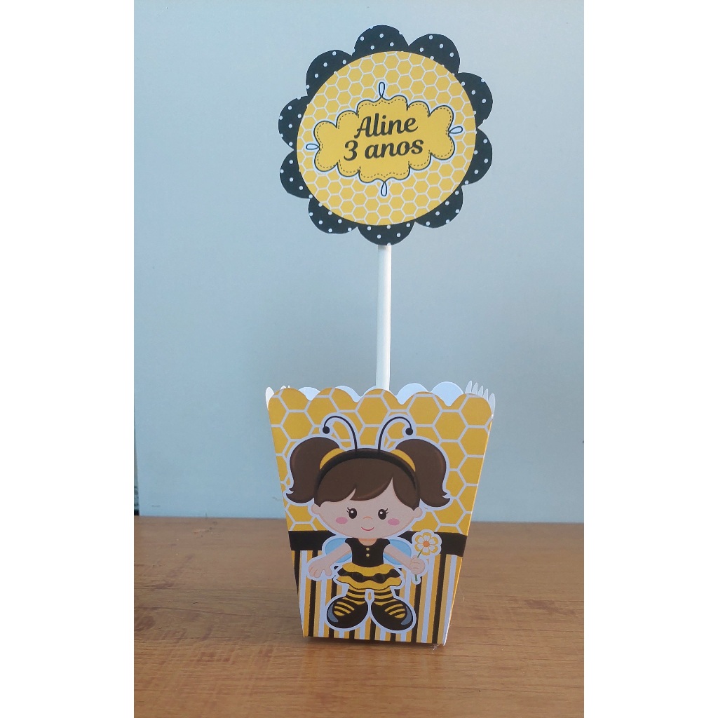kit de Centro de Mesa Personalizado Caixa Cachepot Abelhinha Abelha Cachepô Enfeite Arranjo