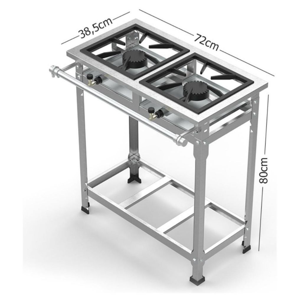 Fogão Industrial 2 Bocas 30x30 Alta Pressão Aço Inox Gás GLP P5 Cozinha Fast Gourmet