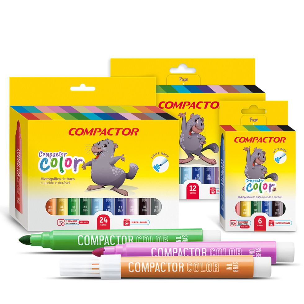Canetinha Hidrográfica Compactor Neo Pen Color Jumbo - 36, 24, 12 ou 6 Cores - Tom Pastel