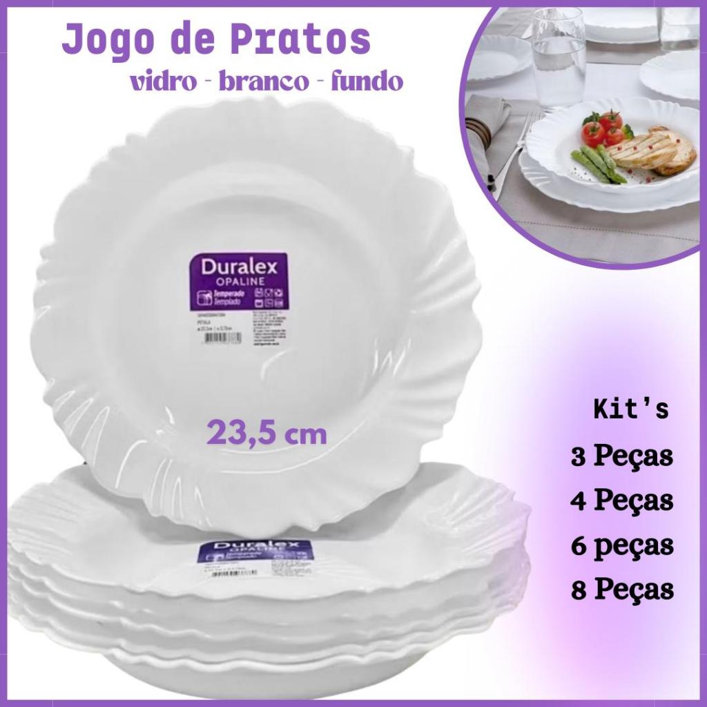 Kit Jogo Pratos Fundo Pétala Duralex Grande 23,5cm Opaline resistente branco