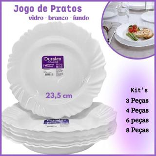 Kit Jogo Pratos Fundo Pétala Duralex Grande 23,5cm Opaline resistente branco