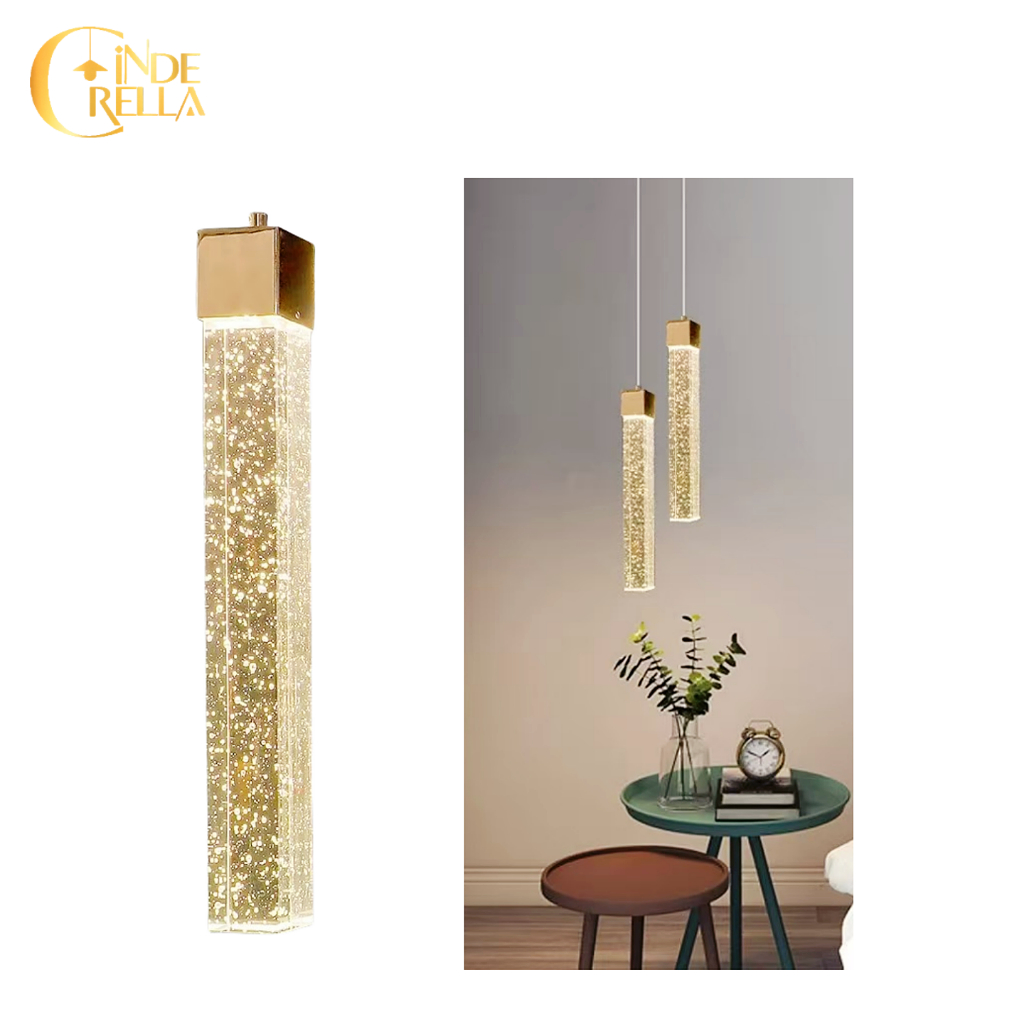 Luminária Pendente Teto Cristal Vidro Empire Dourado Cromado Tubo Bolinha Bolha Lavabo Cabeceira