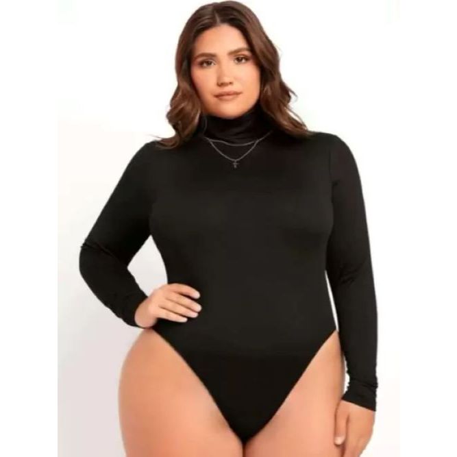 Body Feminino Plus Size & Curve Manga Comprida Longa Gola Alta Tecido Suplex em Oferta na Shopee