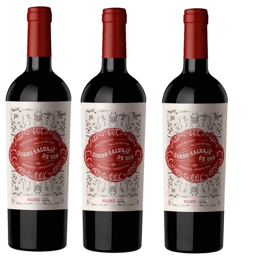 Kit 03 und Vinho Guatallary Zorro Salvaje De Uco Malbec 750 Ml Huentala