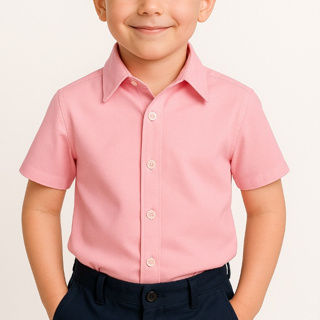 Camisa Social Infantil Rosa Bebê – Manga Curta, Elegante e Fresca | Tamanhos 2 a 10 em Oferta na Shopee