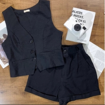 Conjunto Short e Colete 00914 em Oferta na Shopee