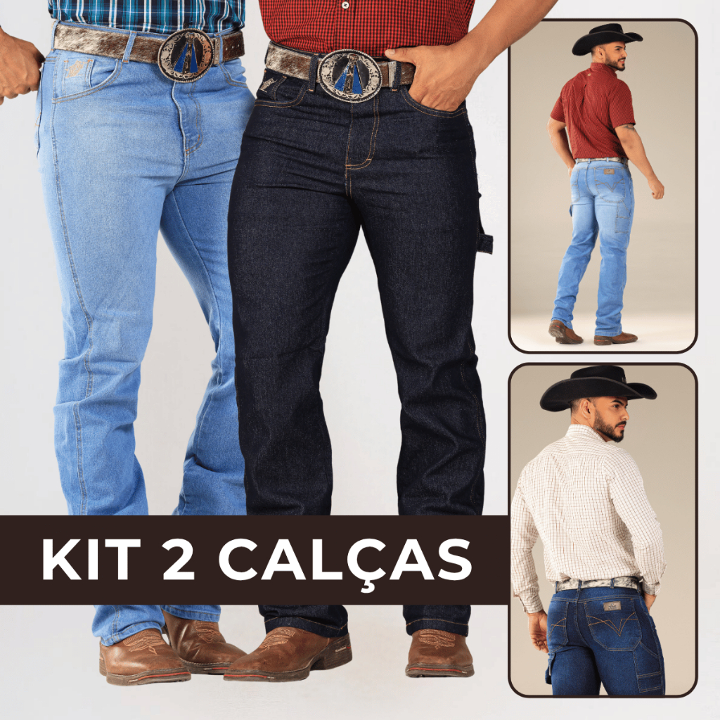 Kit 2 Calças Jeans Masculina Country Rodeio Carpinteira Premium com Elastano e Tecido Grosso
