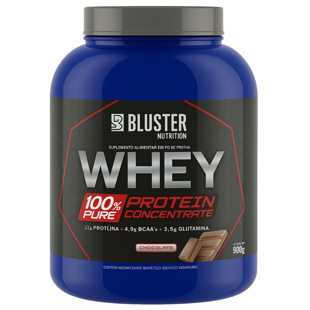 Whey Protein Concentrado 900g Bluster 100% Puro Ganho de Massa Muscular Proteína Pós-Treino