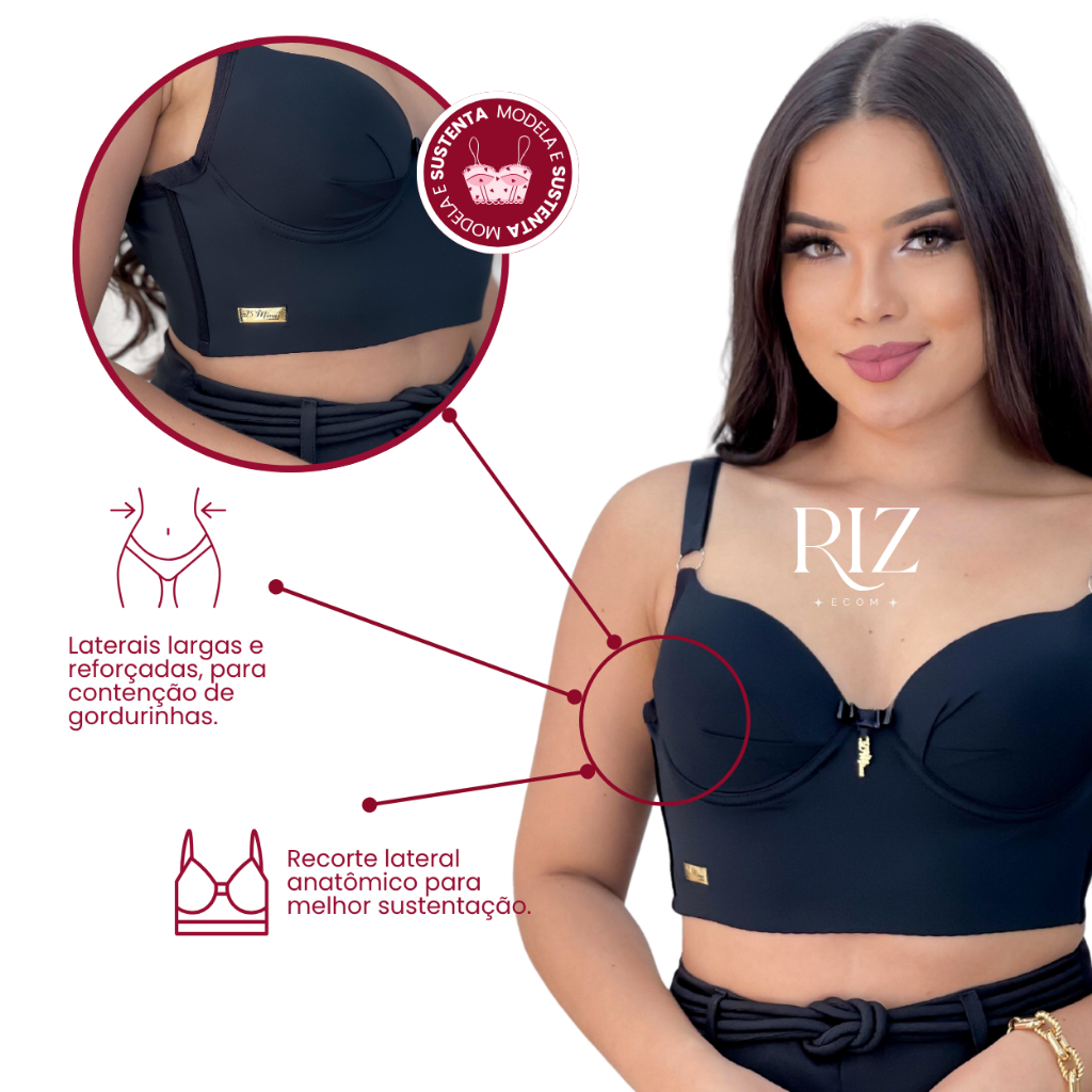 Sutiã Sem Renda Reforçado com Bojo Liso Alça Larga Feminino Sustentação e Conforto RIZ Lingerie
