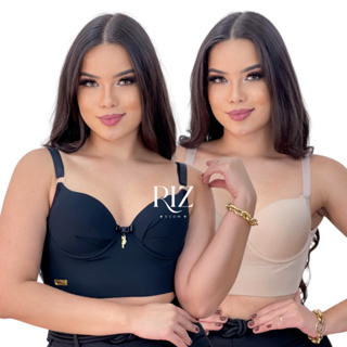 Kit 2 Sutiãs Reforçados com Bojo Liso Alça Larga Feminino Conforto e Sustentação RIZ LINGERIE em Oferta na Shopee