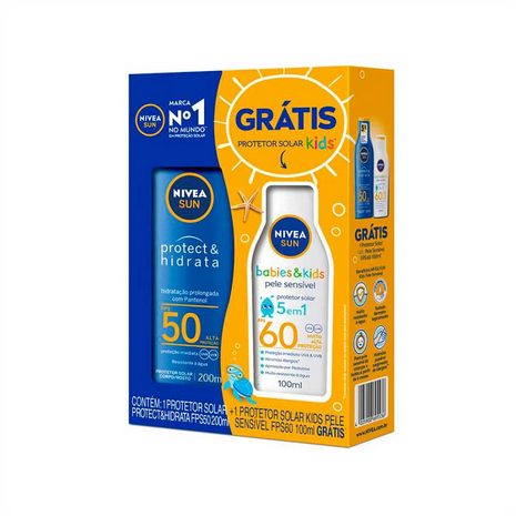 Kit Protetor Solar Corporal Nivea Protect & Hidrata FPS50 200ml + Sensitive Kids FPS60 100ml