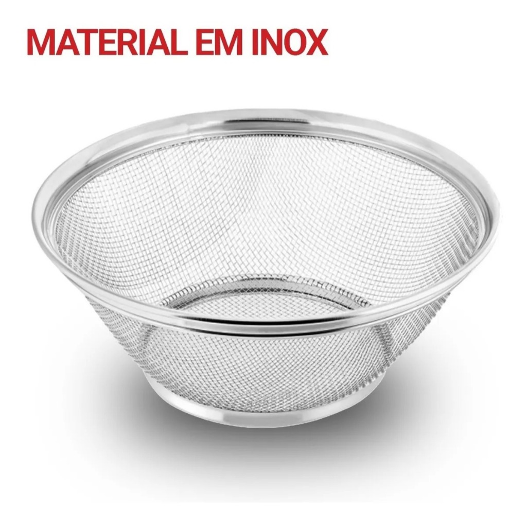 CESTO DE INOX Escorredor Redondo Inox Culinário Massas Peneira Cozinha Coar 28cm Prateado Importado CLK