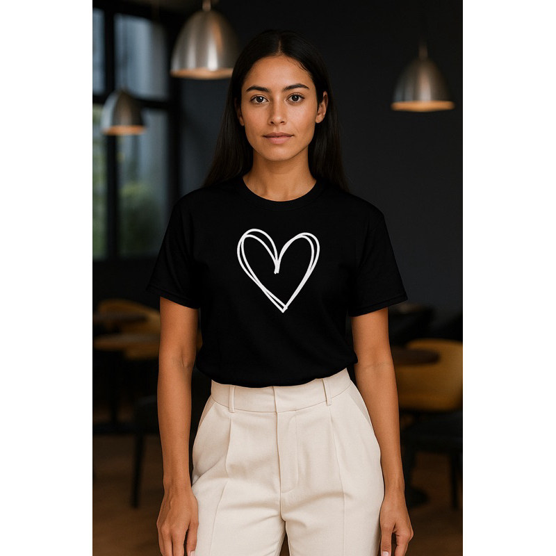 Camisa T-shirt de coração 100% algodão elegante academia caminhada trabalho básica