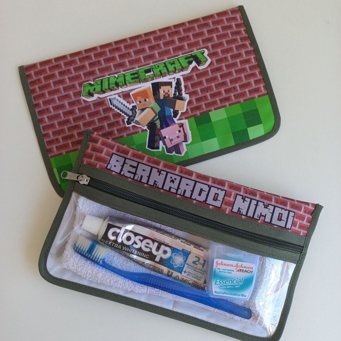 Porta Escova e Pasta Personalizado  Estojo Higiene Bucal Infantil para Mochila Escolar