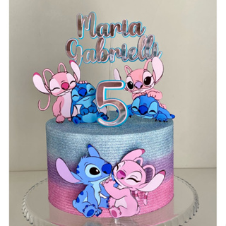 Topo de bolo Stitch e Angel - nome e idade personalizados em Oferta na Shopee