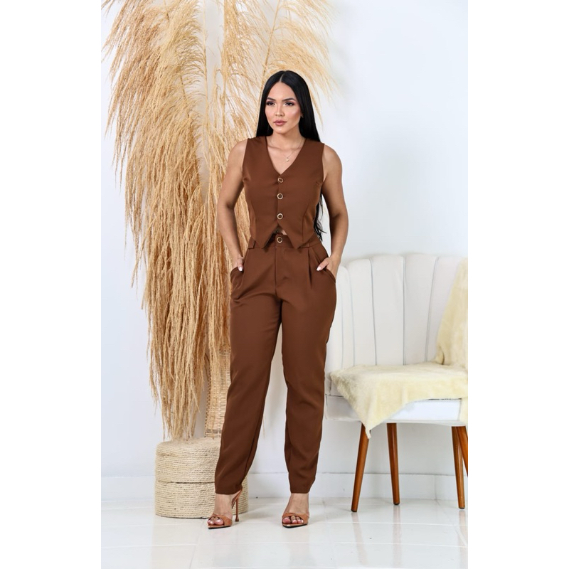 Conjunto Calça Skinny Alfaiataria Colete Feminino em Oferta na Shopee