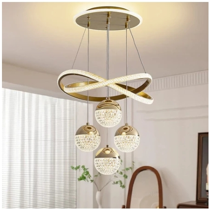 Lustre Moderno Dourado 3 Cores De Luz Pendente Varios Modelos Para Sala de Estar 110V-220V