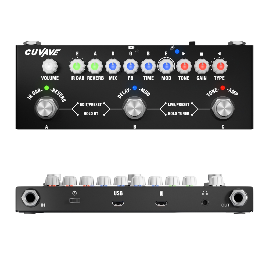 Pedal de efeito combinado multifuncional portátil para guitarra elétrica CUVAVE CUBE BABY com telefone de reprodução