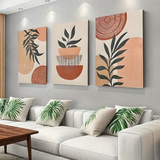 Kit 3 Quadros Decorativos Quarto e Sala 40x60 Planta Tropical - Linhas Geométricas Folhas Moderno em Oferta na Shopee