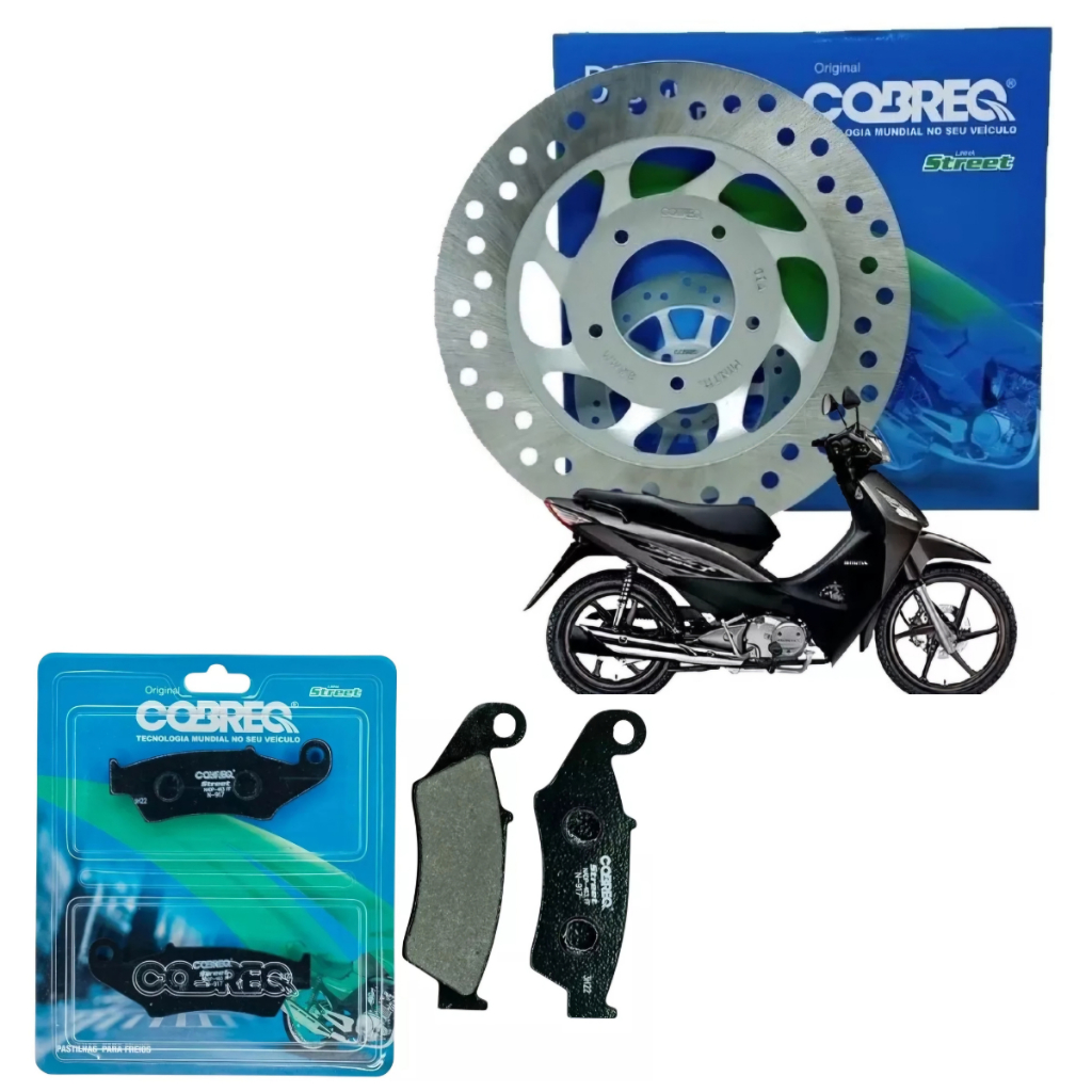 Disco Freio Dianteiro + Pastilha Honda BIZ 125 - BIZ 125+ 2006 até 2017 Cobreq Original Kit Completo