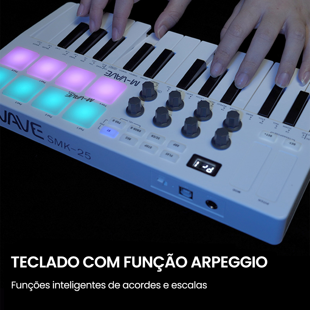Teclado de controle MIDI de 25 teclas M-VAVE Mini teclado portátil USB Controlador MIDI com 25 teclas sensíveis