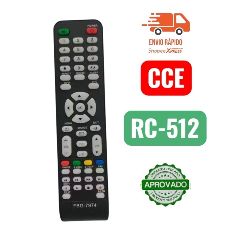 Controle Remoto TV CCE RC-512 / CW3201 / D3201 /  D32LED / L2401 / LW2401 FBG-7974