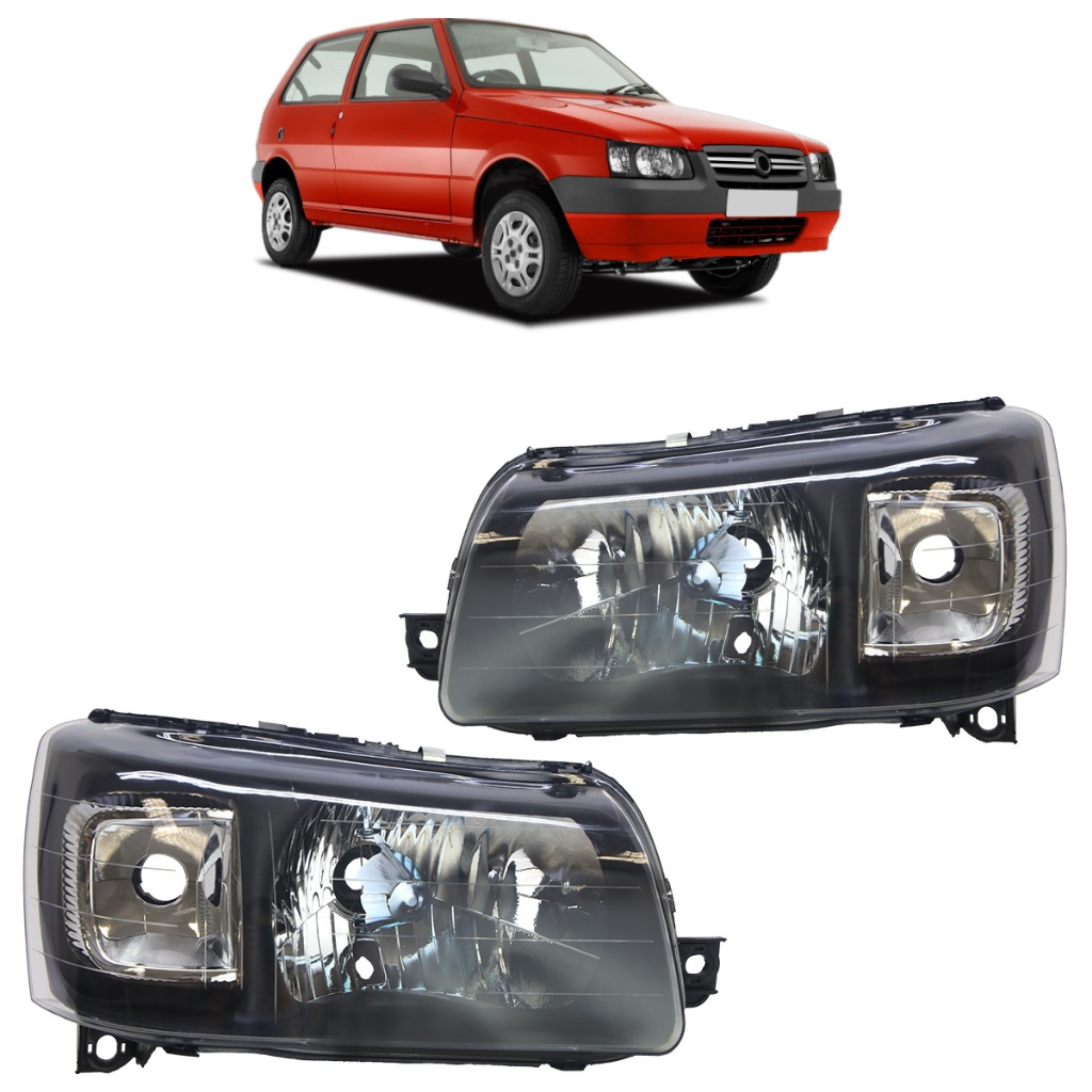 Par Farol Dianteiro Uno Fiorino 2005 A 2013 Máscara Negra Foco Duplo Lente Lisa Acrilico em Oferta na Shopee