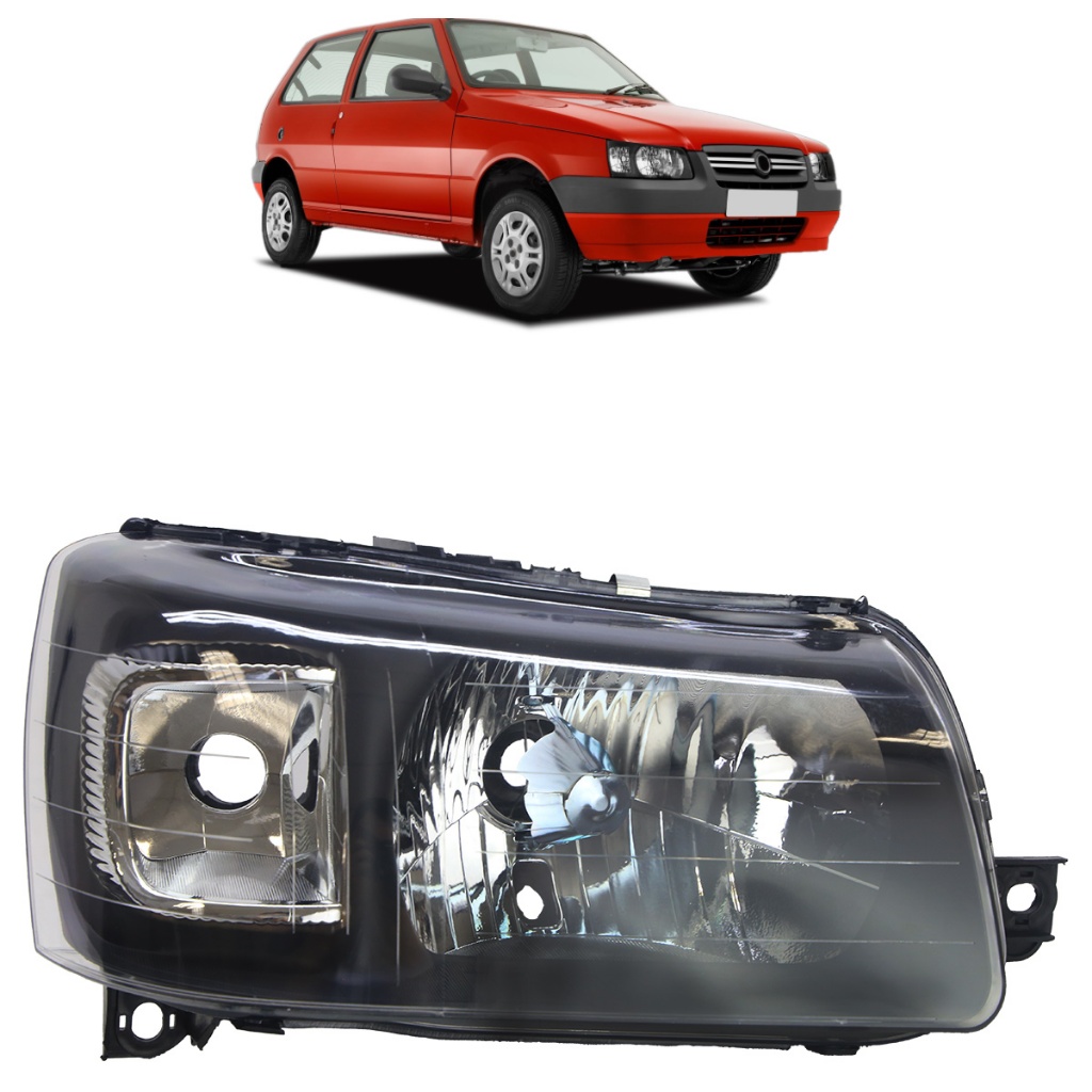 Farol Dianteiro Uno Fiorino 2005 A 2013 Máscara Negra Foco Duplo Lente Lisa Acrilico em Oferta na Shopee