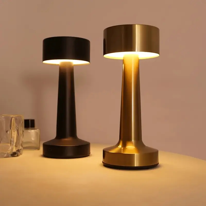 Iluminária de mesa metal dourado Candeeiro Abajur Touch Recarregável Sem Fio Led