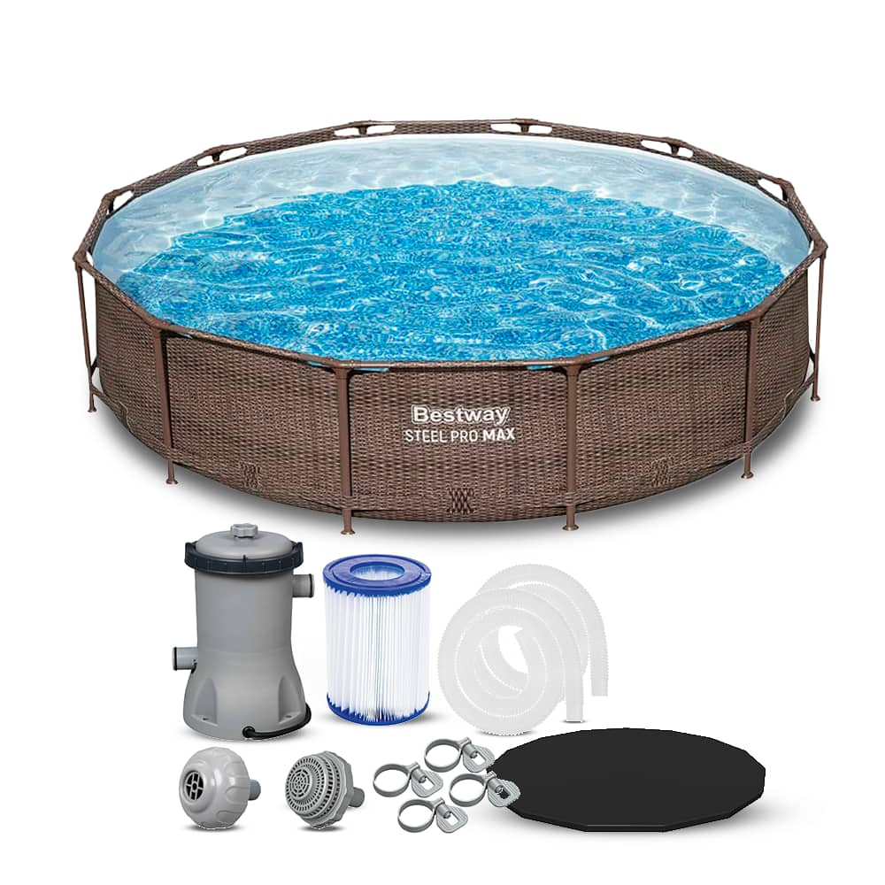 Piscina Estrutural 6.473 Litros Deluxe Circular + Bomba Filtrante + Capa Bestway em Oferta na Shopee