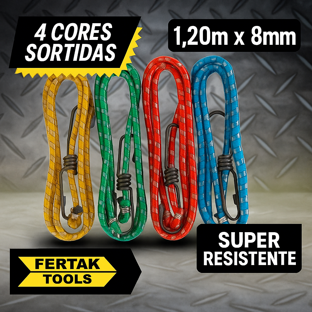 Corda Elástica 1,20m x 8mm Kit com 4 Unidades Fertak Tools