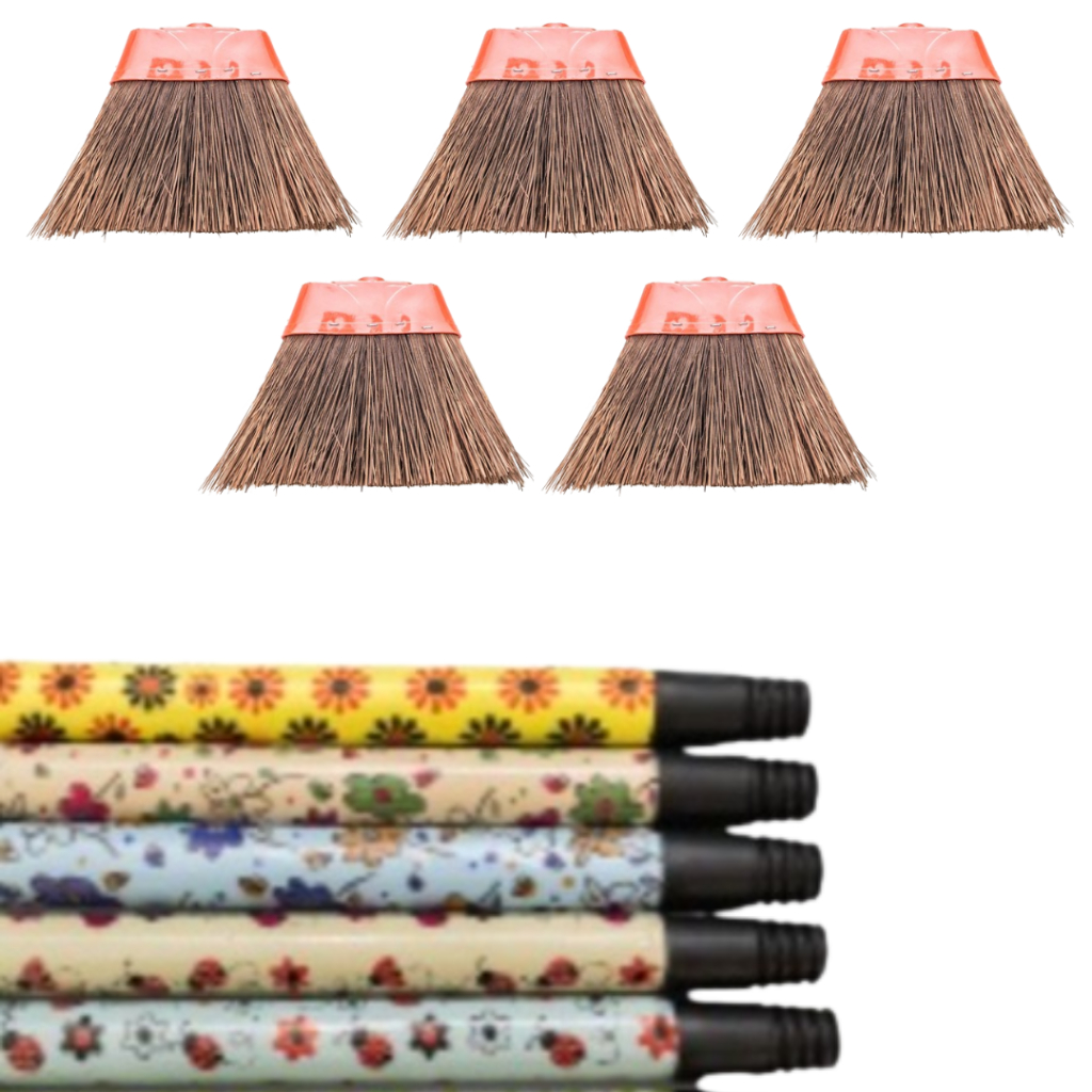 KIT COM 5 VASSOURAS PIAÇAVA COM CABO DECORADO