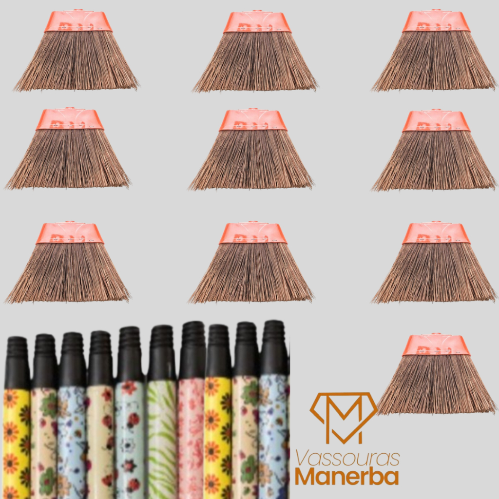 KIT COM 10 VASSOURAS PIAÇAVA COM CABO DECORADO