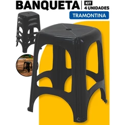 Kit 4 Banquetas Banco De Plástico Tramontina Até 120 Kg Polipropileno Resistente P/ Bar Casa Cozinha