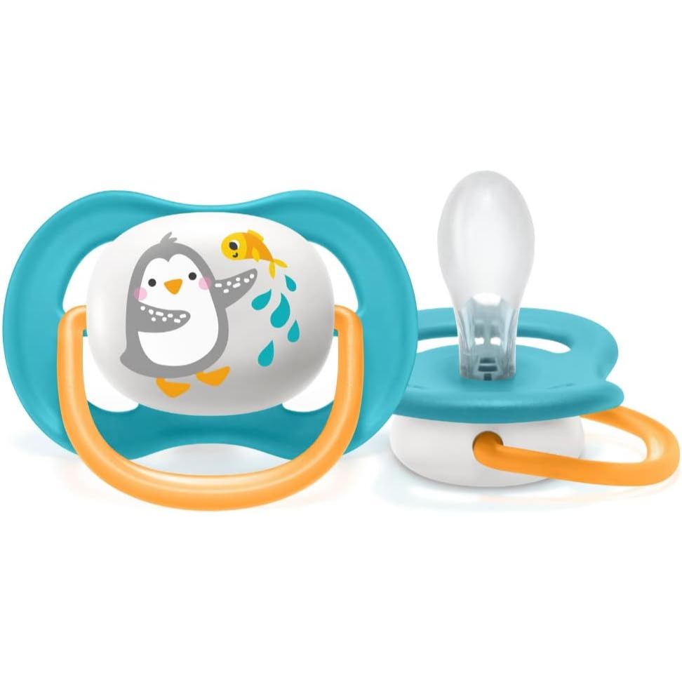Chupeta Philips Avent Ultra Air 6 a 18 Meses Laranja e Azul Pinguim